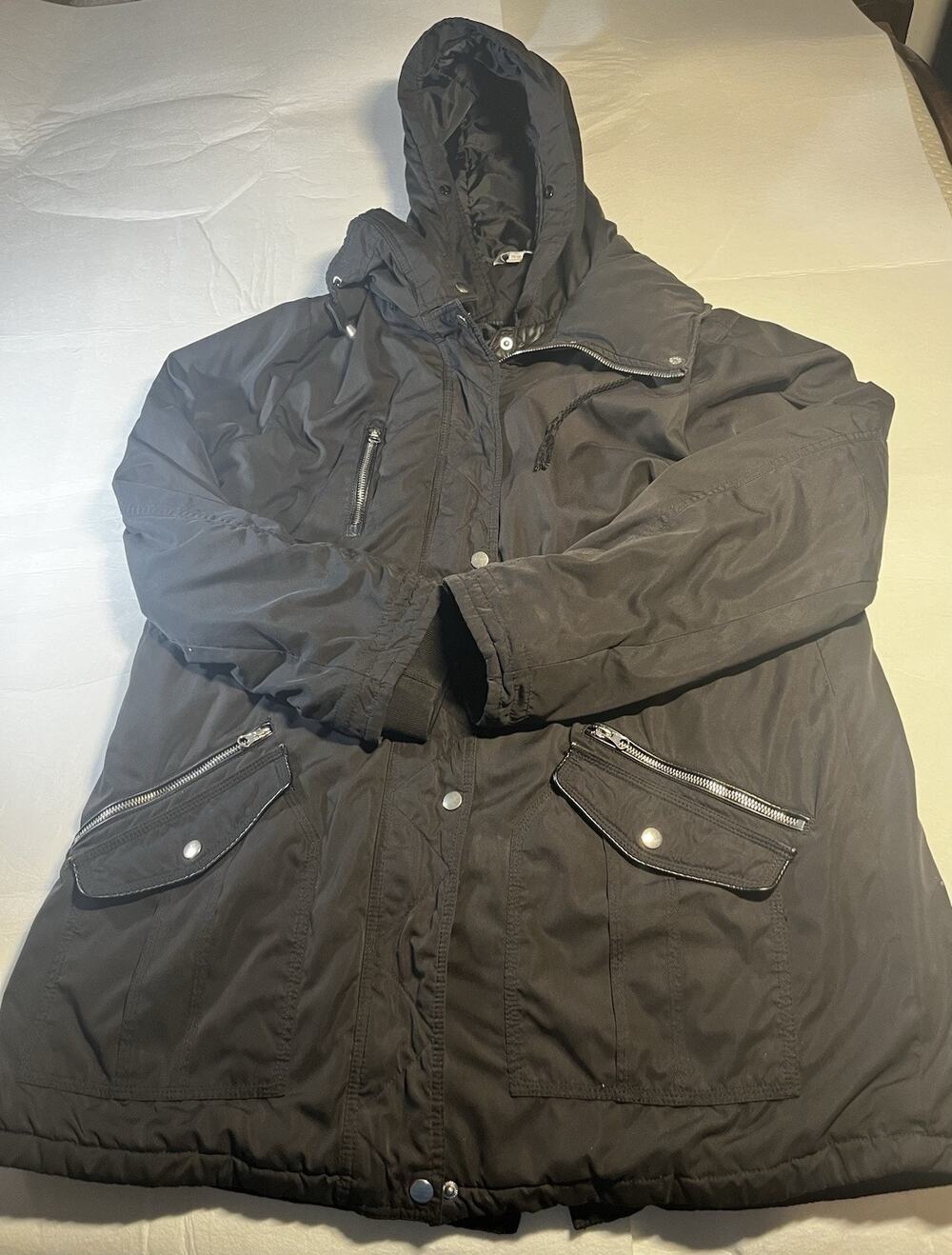 Time and Tru Womens XL 16-18 Black Hooded Anorak Parka Quilted Lined Winter Coat